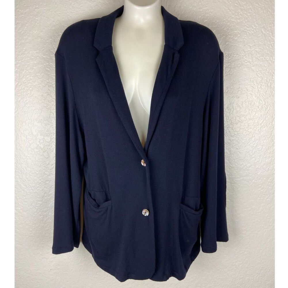 Bluesalt Navy Blue Modal Sweater Cardigan 2 Button Pockets Elbow Patches L
